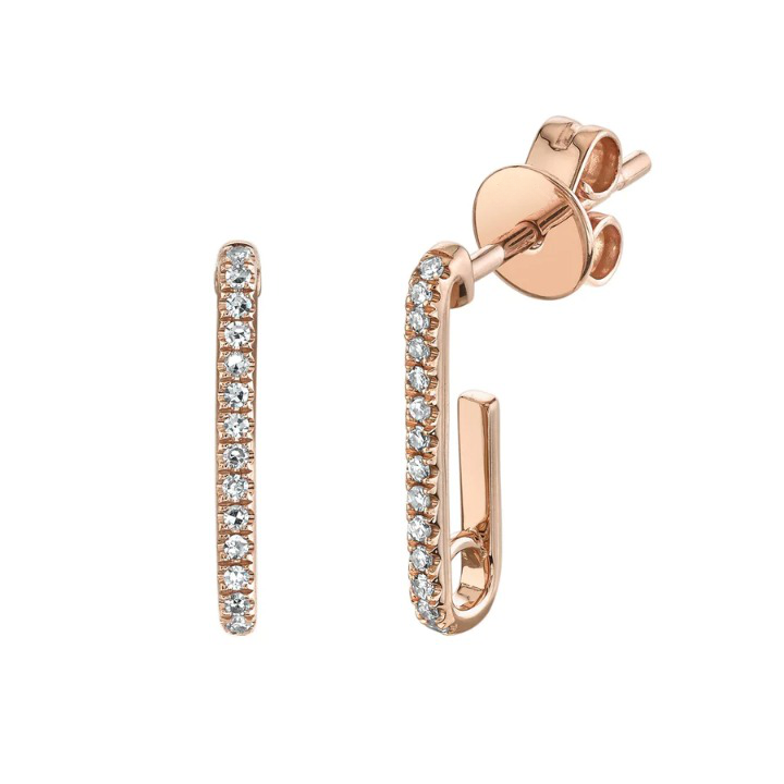 14K Gold 0.08 CT Diamond Paper Clip Earrings