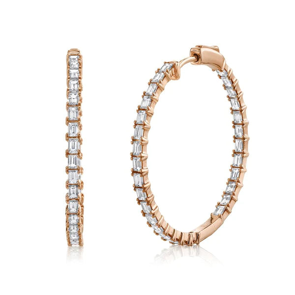 14K Gold Baguette Diamond Hoop Earrings