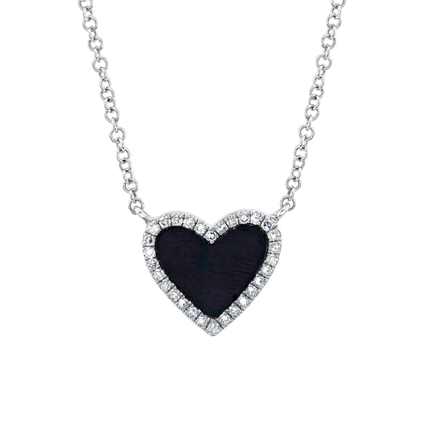 14K Gold Diamond Black Onyx Heart Necklace