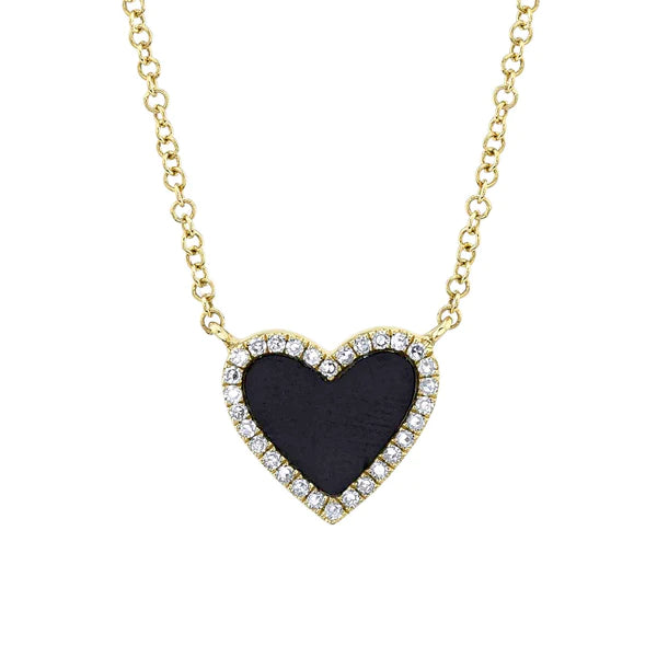14K Gold Diamond Black Onyx Heart Necklace