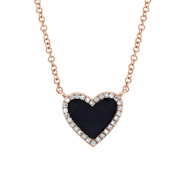 14K Gold Diamond Black Onyx Heart Necklace