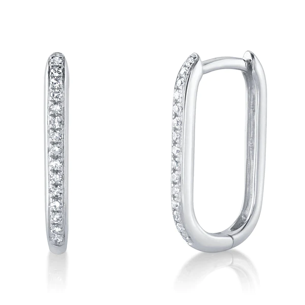 14K Gold 0.08 CT Diamond Oval Hoop Earrings