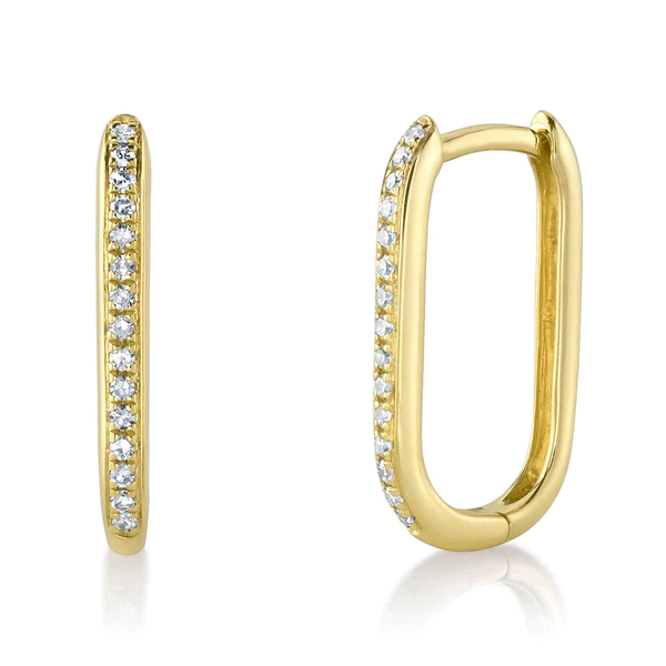14K Gold 0.08 CT Diamond Oval Hoop Earrings