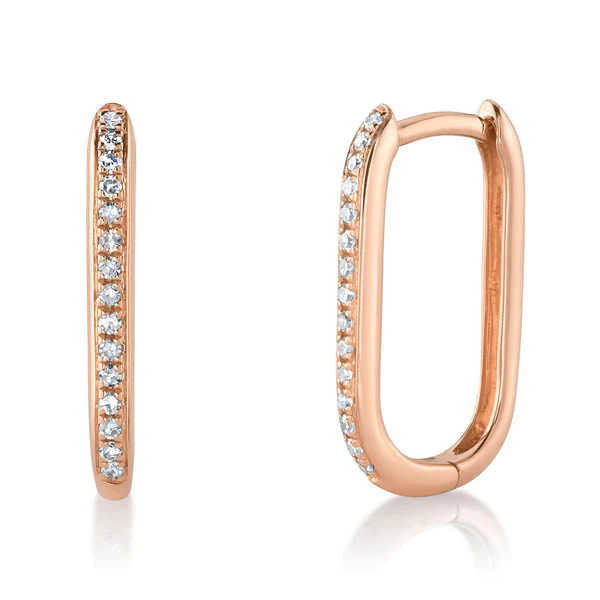14K Gold 0.08 CT Diamond Oval Hoop Earrings