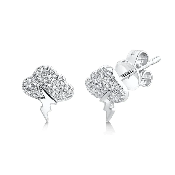14K Gold Diamond Storm Cloud Lightning Earrings
