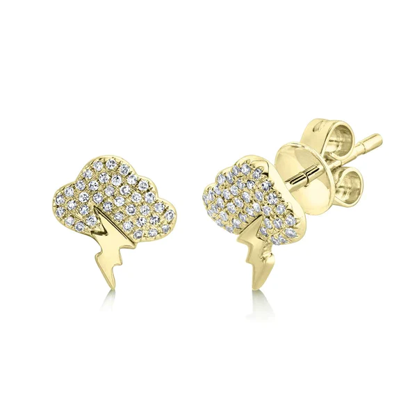 14K Gold Diamond Storm Cloud Lightning Earrings