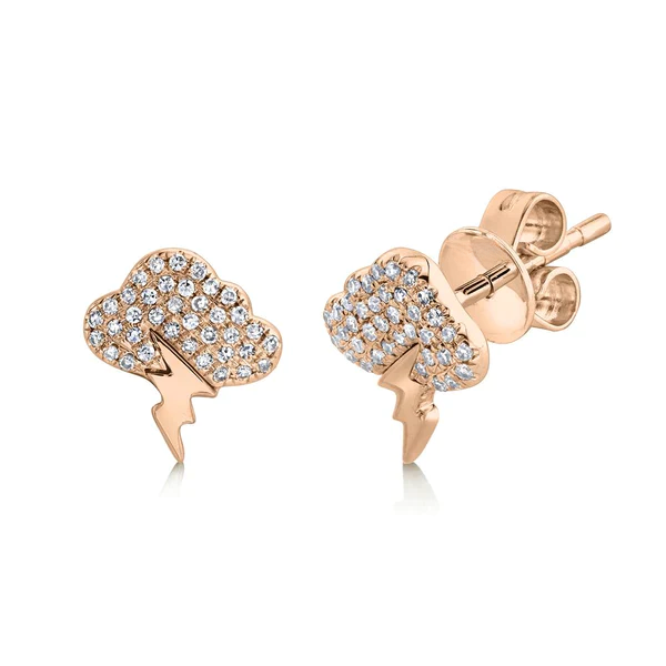 14K Gold Diamond Storm Cloud Lightning Earrings