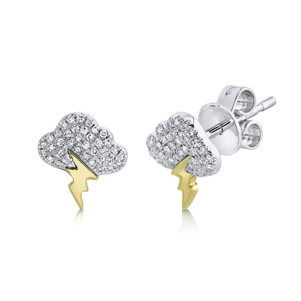 14K Two Tone Gold 0.16CT DIAMOND STORM CLOUD STUD EARRING