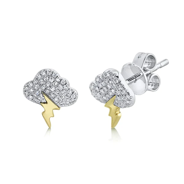 14K Gold Diamond Storm Cloud Lightning Earrings