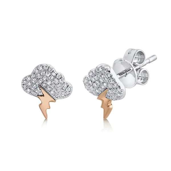14K Gold Diamond Storm Cloud Lightning Earrings