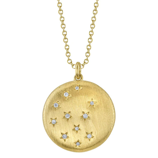 14K Gold Diamond Star Disc Circle Necklace