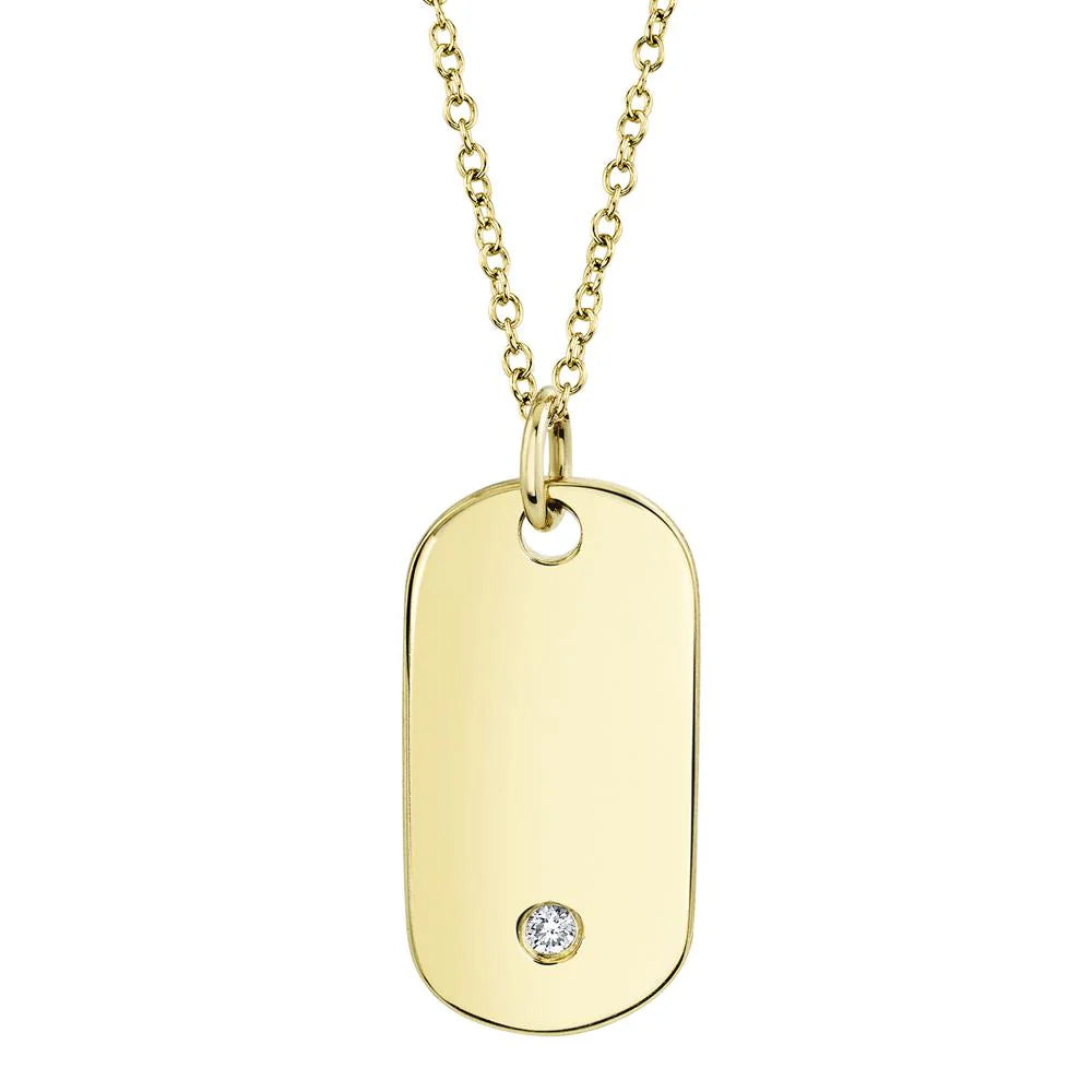 14K Yellow Gold 0.03 CT Diamond Dog Tag Pendant No Chain