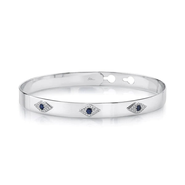 14K Gold Diamond Blue Sapphire Eye Bangle Bracelet
