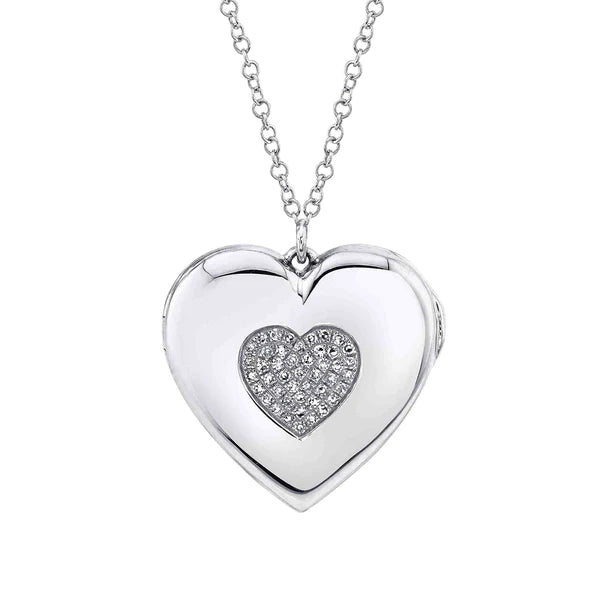 14K Gold Diamond Heart Locket Necklace