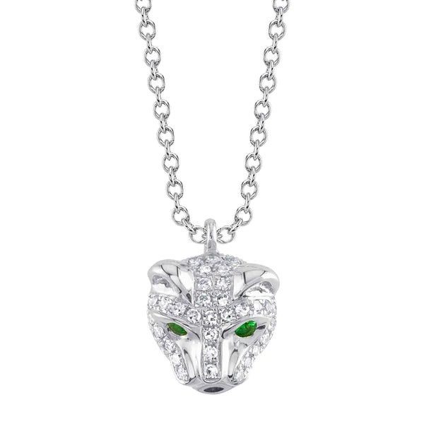 14K Gold Diamond Emerald Panther Necklace