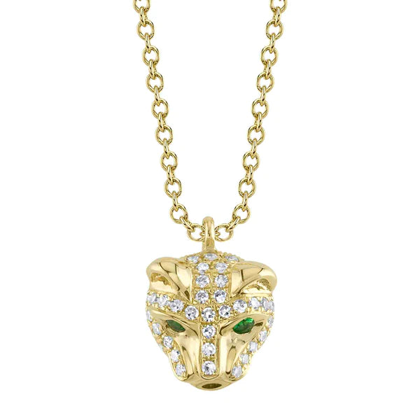 14K Gold Diamond Emerald Panther Necklace