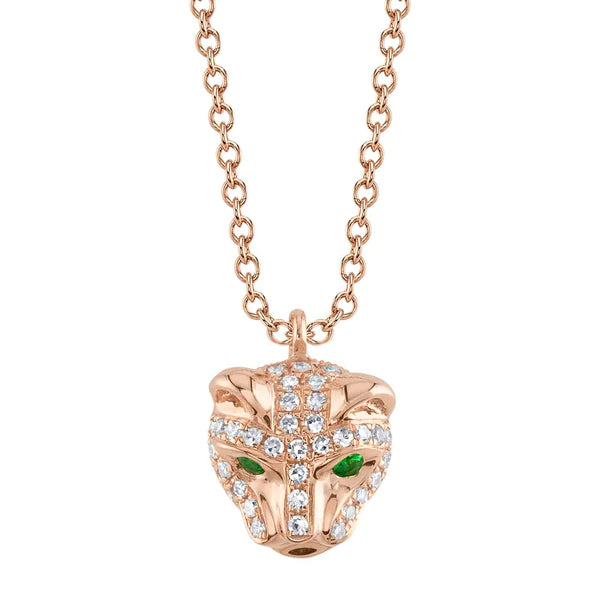 14K Gold Diamond Emerald Panther Necklace