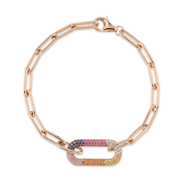 14K Gold Diamond Rainbow Gemstone Paperclip Bracelet