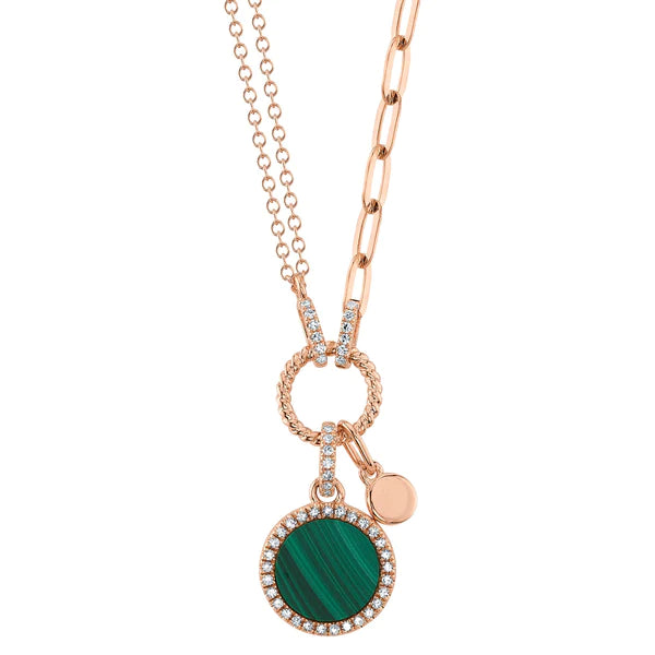 14K Gold Diamond Malachite Necklace