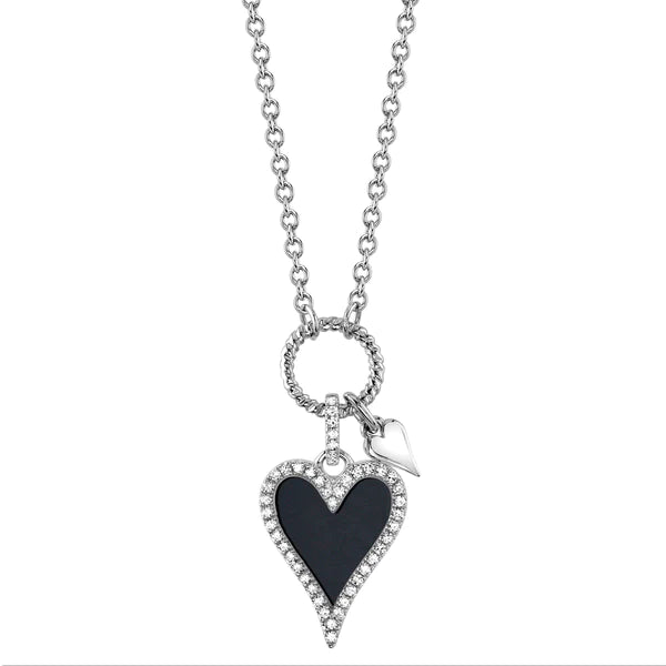 14K Gold Diamond Black Onyx Heart Necklace