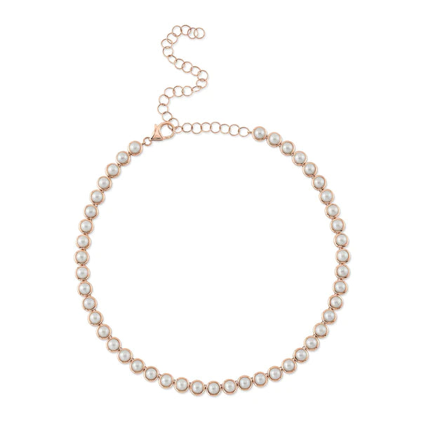 14K Gold With Pearl Tennis Necklace