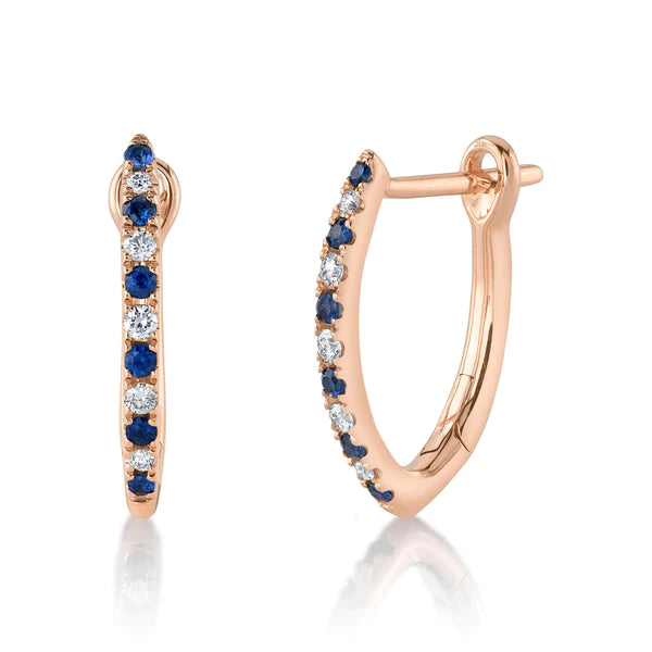 14K Gold 0.24 CT Diamond Sapphire Hoop Earrings