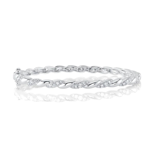 14K Gold Diamond Braided Bangle
