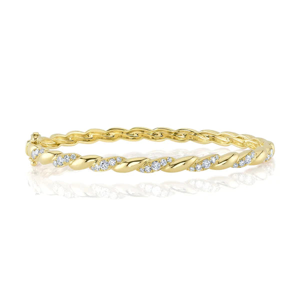 14K Gold Diamond Braided Bangle