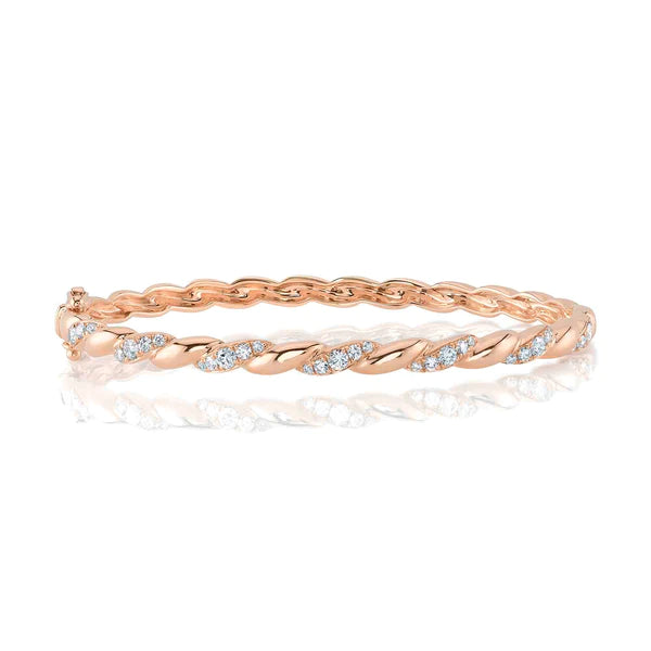 14K Gold Diamond Braided Bangle
