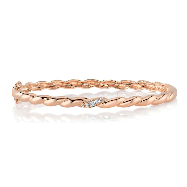 14K Gold 0.12 CT Diamond Bangle Bracelet