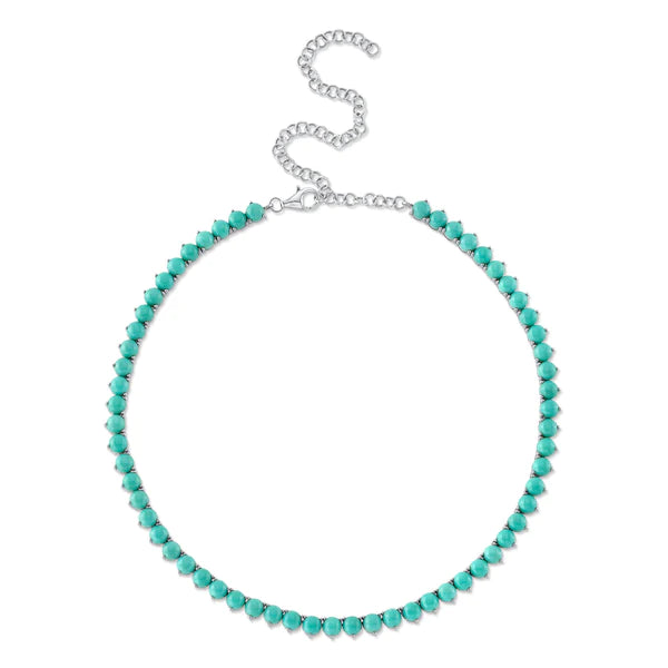14K Gold 35.91 CT Turquoise Tennis Necklace