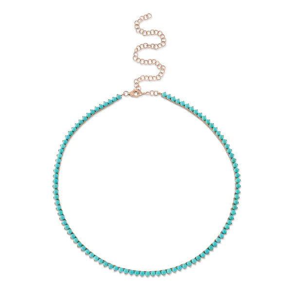 14K Gold 14.10 CT Turquoise Tennis Necklace