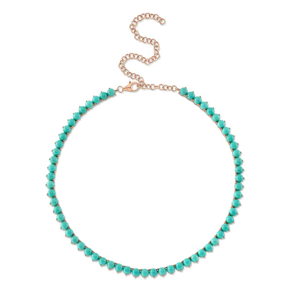 14K Gold 35.91 CT Turquoise Tennis Necklace
