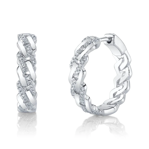 14K Gold 0.16 CT Diamond Link Hoop Earrings