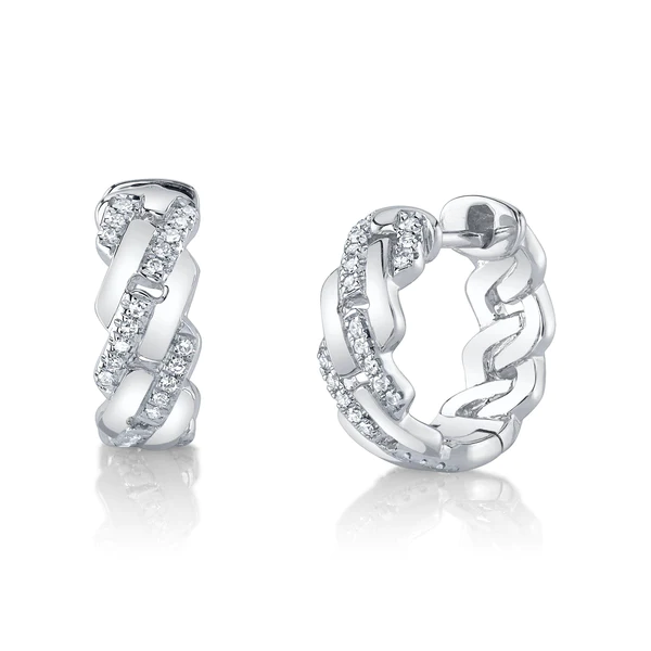 14K Gold 0.10 CT Diamond Huggie Link Earrings