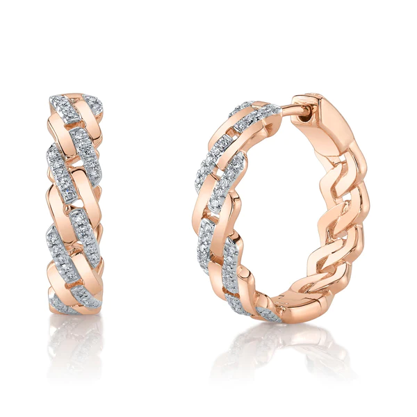 14K Gold 0.16 CT Diamond Link Hoop Earrings