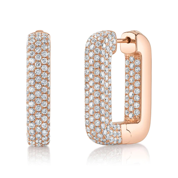 14K Gold 4.12 CT Diamond Rectangle Hoop Earrings