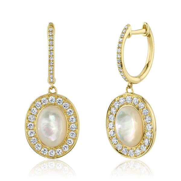 14k Gold Diamond Mother of Pearl Earrings