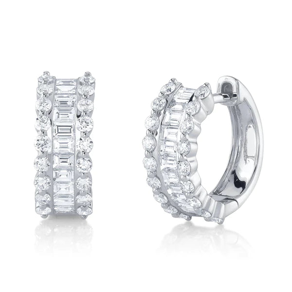 14k Gold Diamond Baguette Huggie Earrings