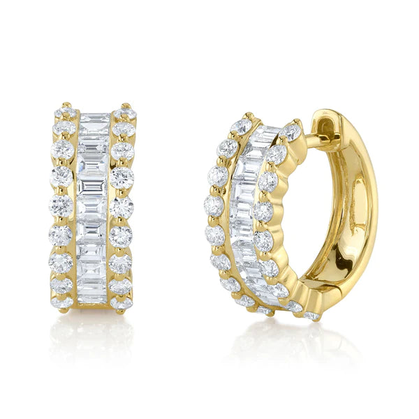 14k Gold Diamond Baguette Huggie Earrings