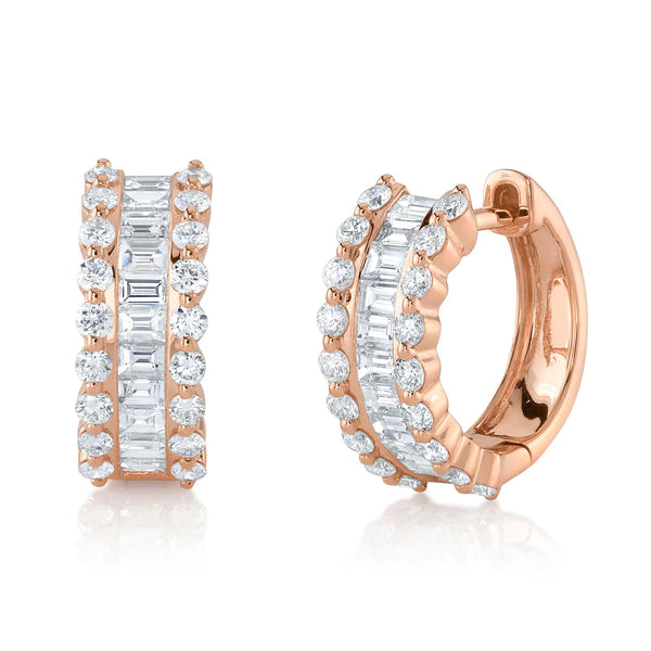 14k Gold Diamond Baguette Huggie Earrings