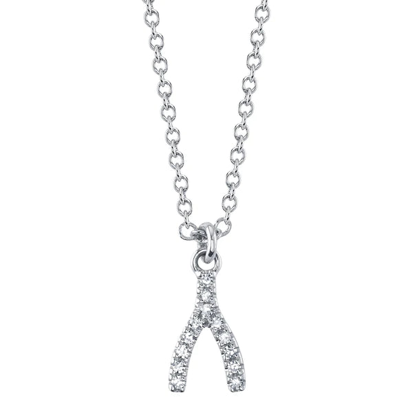 14K Gold Diamond Wishbone Necklace