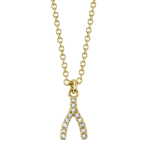 14K Gold Diamond Wishbone Necklace