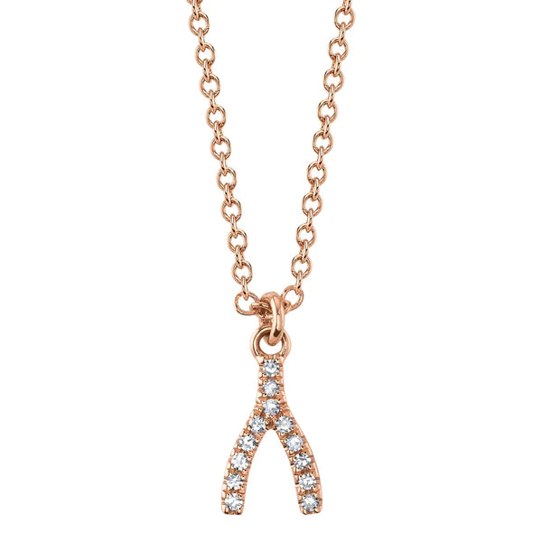14K Gold Diamond Wishbone Necklace