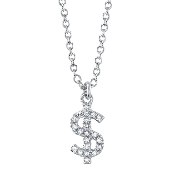 14K Gold Diamond Dollar Sign Necklace