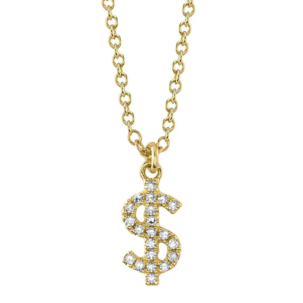14K Gold Diamond Dollar Sign Necklace