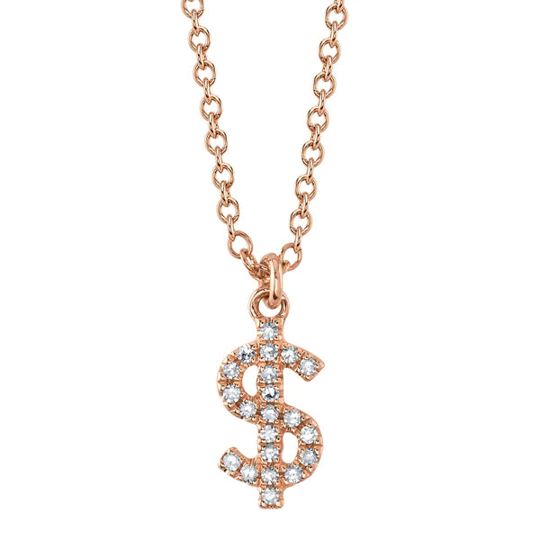 14K Gold Diamond Dollar Sign Necklace