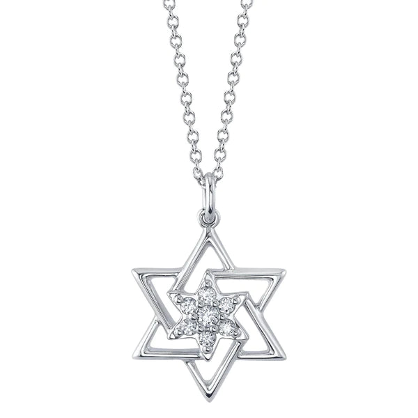 14K Gold Diamond Star Of David Necklace