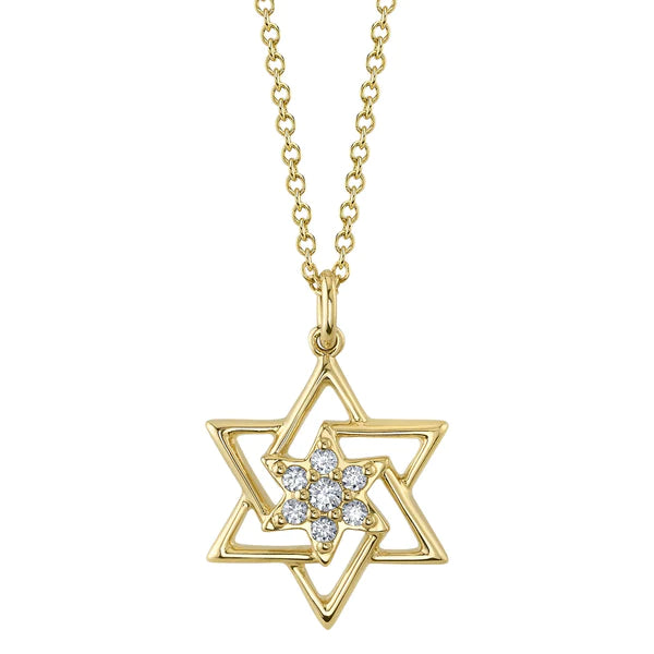 14K Gold Diamond Star Of David Necklace