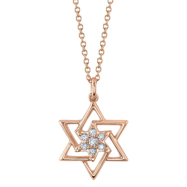 14K Gold Diamond Star Of David Necklace